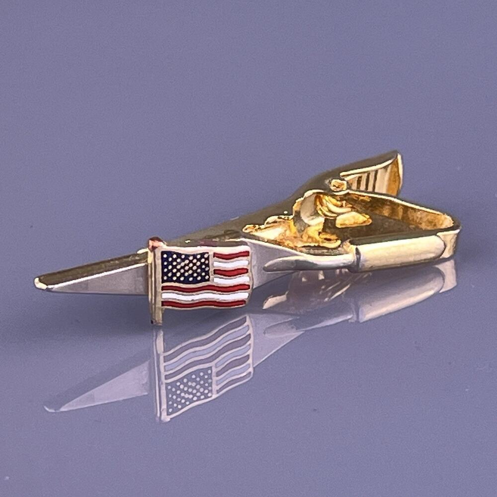 Trowel American Flag Mason Tie Clip Bar Gold Tone Masonic Freemason Vintage